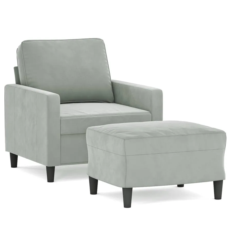Fauteuil avec repose-pied Gris clair 60 cm Velours - 2