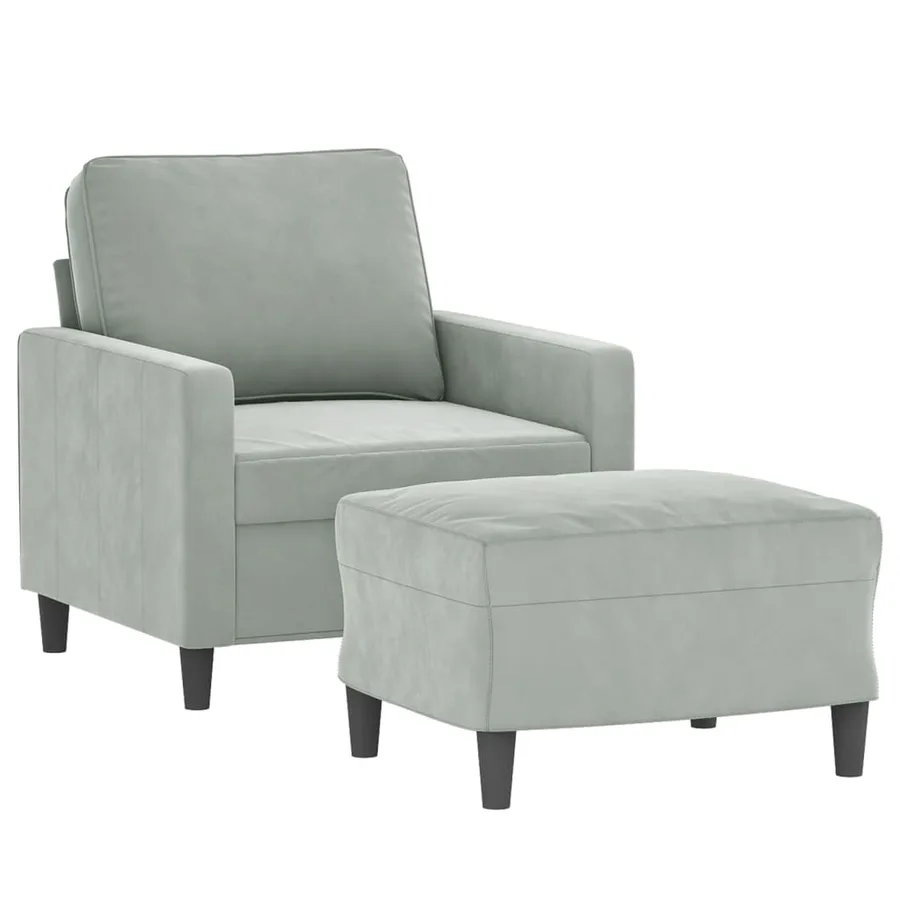 Fauteuil avec repose-pied Gris clair 60 cm Velours - 3