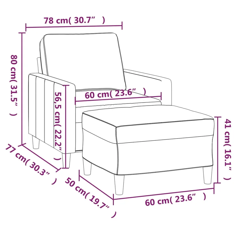 Fauteuil avec repose-pied Gris clair 60 cm Velours - 7