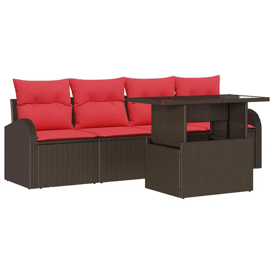 Ensemble de canapé de jardin 5 pcs Marron polyrotin - 2