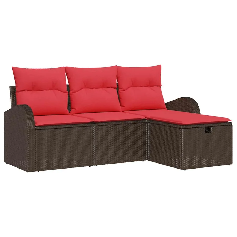 Ensemble de Canapés 4 pcs Marron et rouge polyrotin - 2