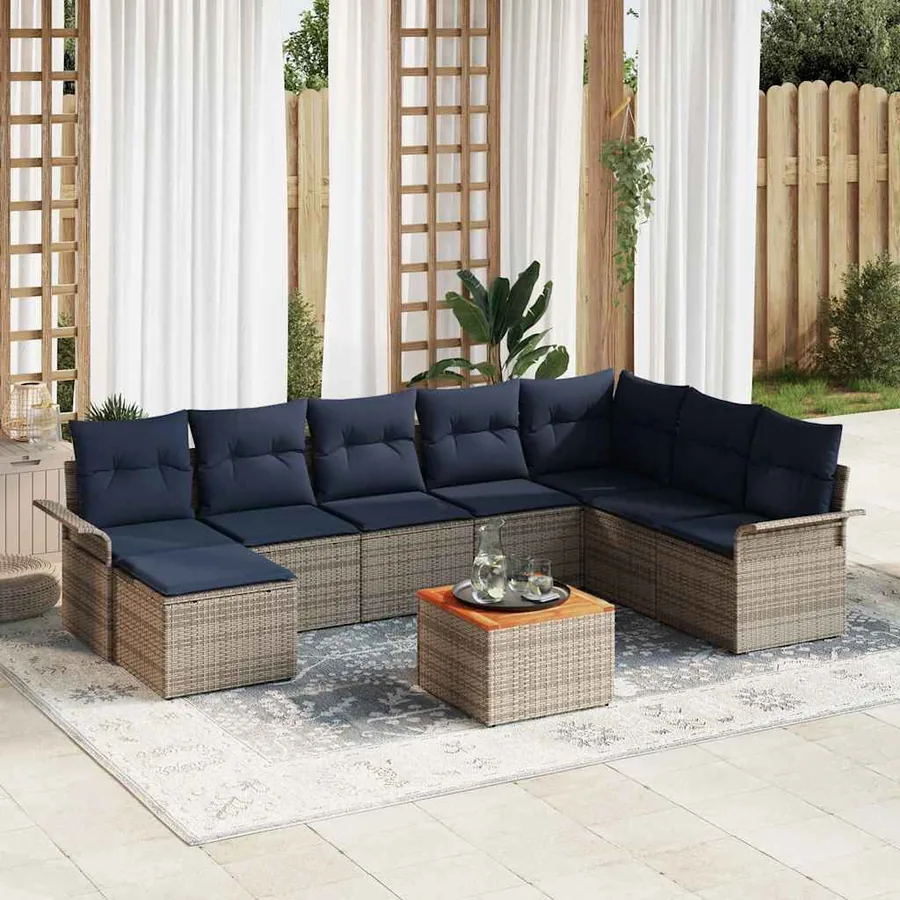Ensemble de canapé de jardin avec coussin 9 pcs Gris polyrotin