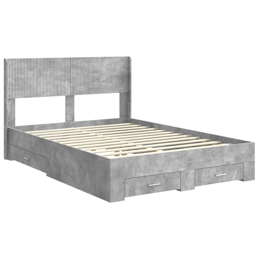 Cadre de lit avec rangement et tête de lit Gris béton - 4