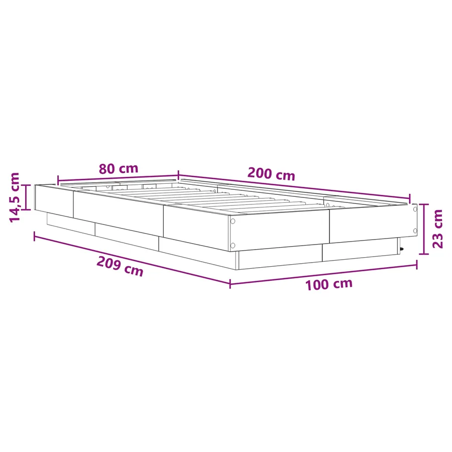 Cadre de lit avec LED avec bandes LED Chêne Sonoma 80 x 200 cm - 11