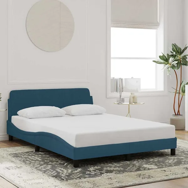 Cadre de lit avec tête de lit Dover bleu 140x200cm velours