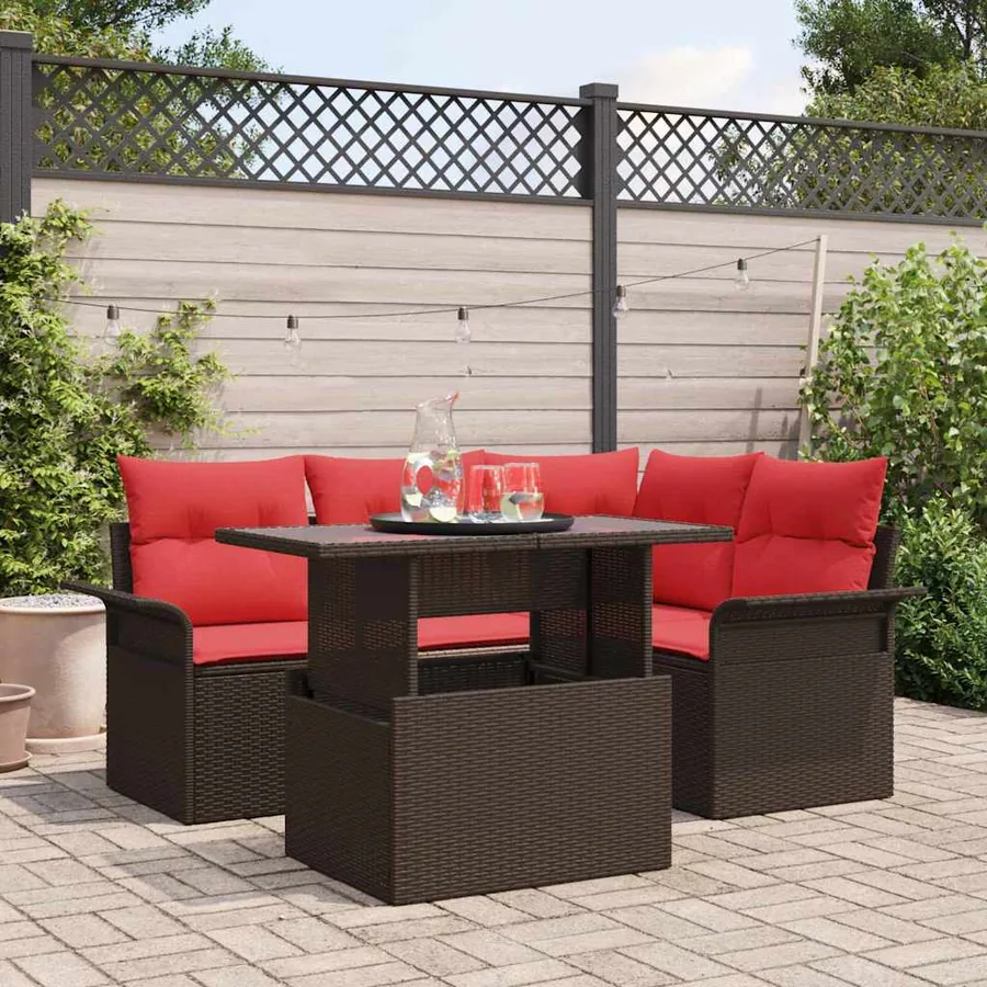 Ensemble de canapé de jardin 5 pcs Marron polyrotin