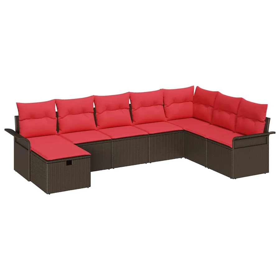 Ensemble de canapé de jardin 8 pcs Marron et rouge polyrotin - 2