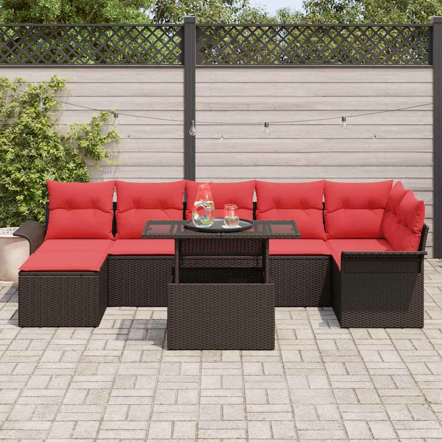 Ensemble de canapé de jardin 8 pcs Marron polyrotin - 3