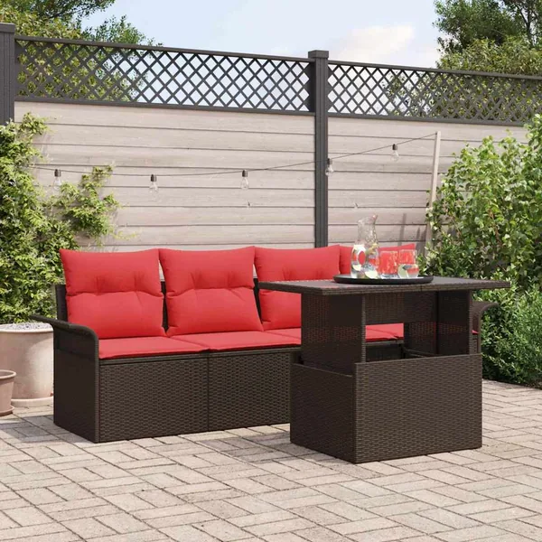Ensemble de canapé de jardin 5 pcs Marron polyrotin
