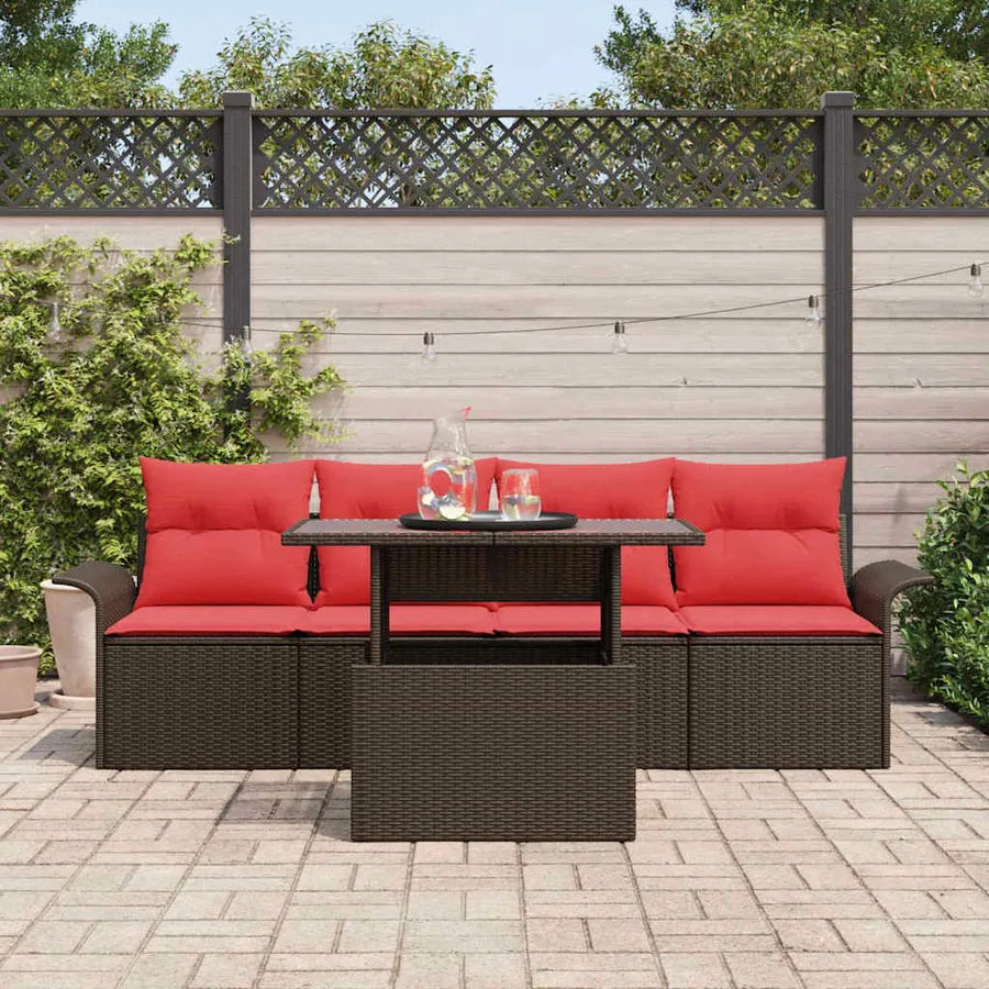 Ensemble de canapé de jardin 5 pcs Marron polyrotin - 3
