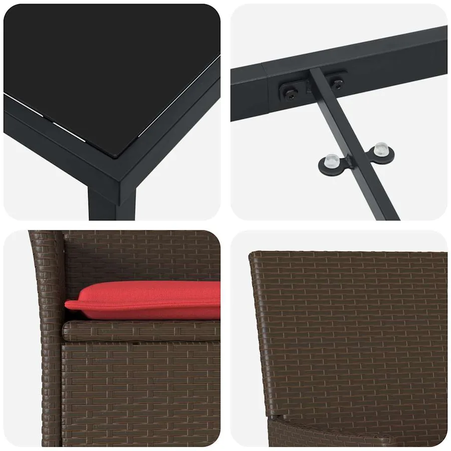 Ensemble table et chaises avec coussin 7 pcs Marron Rotin PE - 9