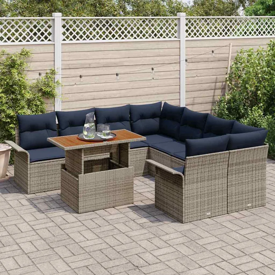 Ensemble de canapé de jardin 9 pcs Gris et bleu marine - 3