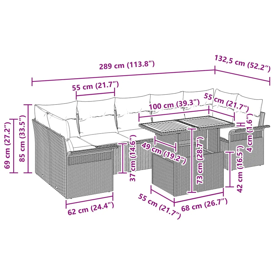 Ensemble de canapé de jardin 8 pcs Gris et bleu marine - 11