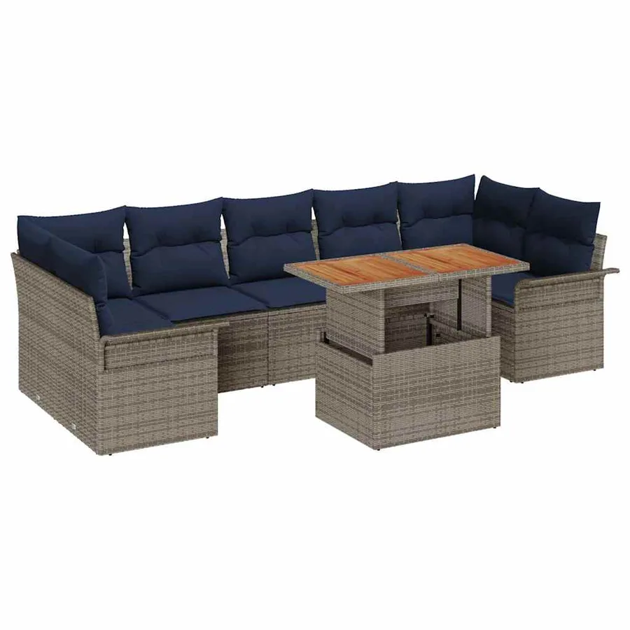 Ensemble de canapé de jardin 8 pcs Gris et bleu marine - 2
