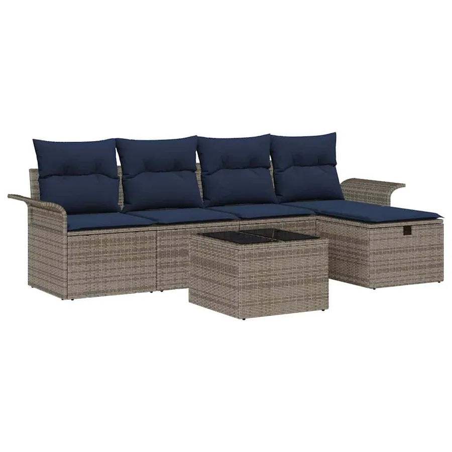Ensemble de canapé de jardin 6 pcs Gris et marine polyrotin - 2