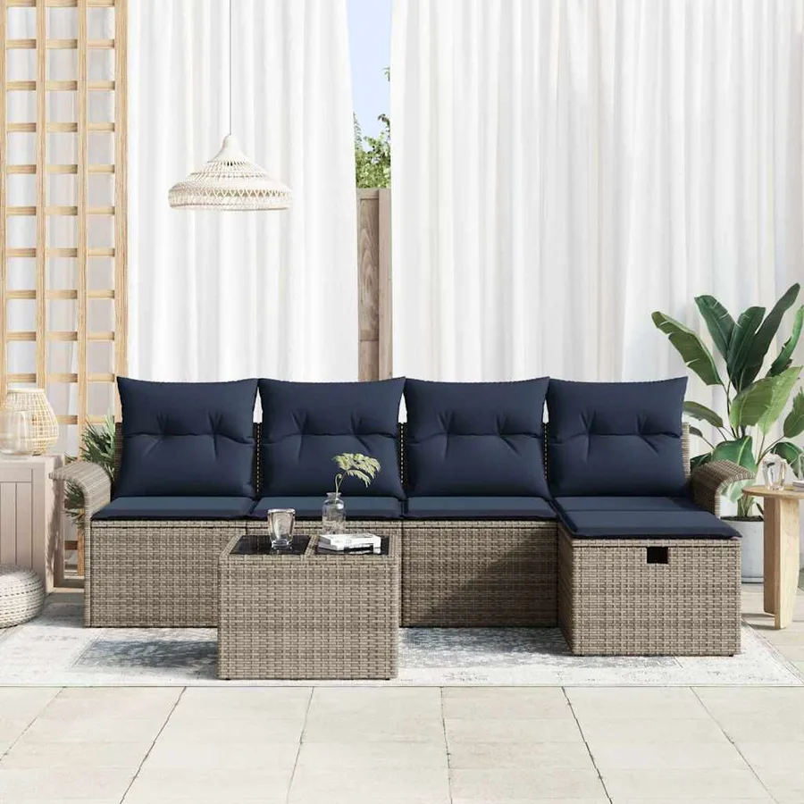 Ensemble de canapé de jardin 6 pcs Gris et marine polyrotin - 3