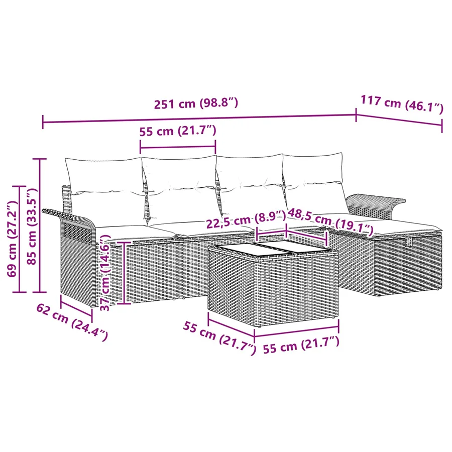 Ensemble de canapé de jardin 6 pcs Gris et marine polyrotin - 8
