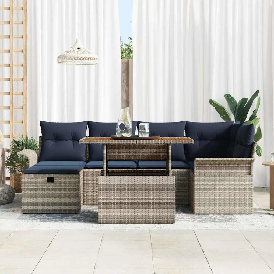 Ensemble de canapé de jardin avec coussin 7 pcs Gris polyrotin - 3