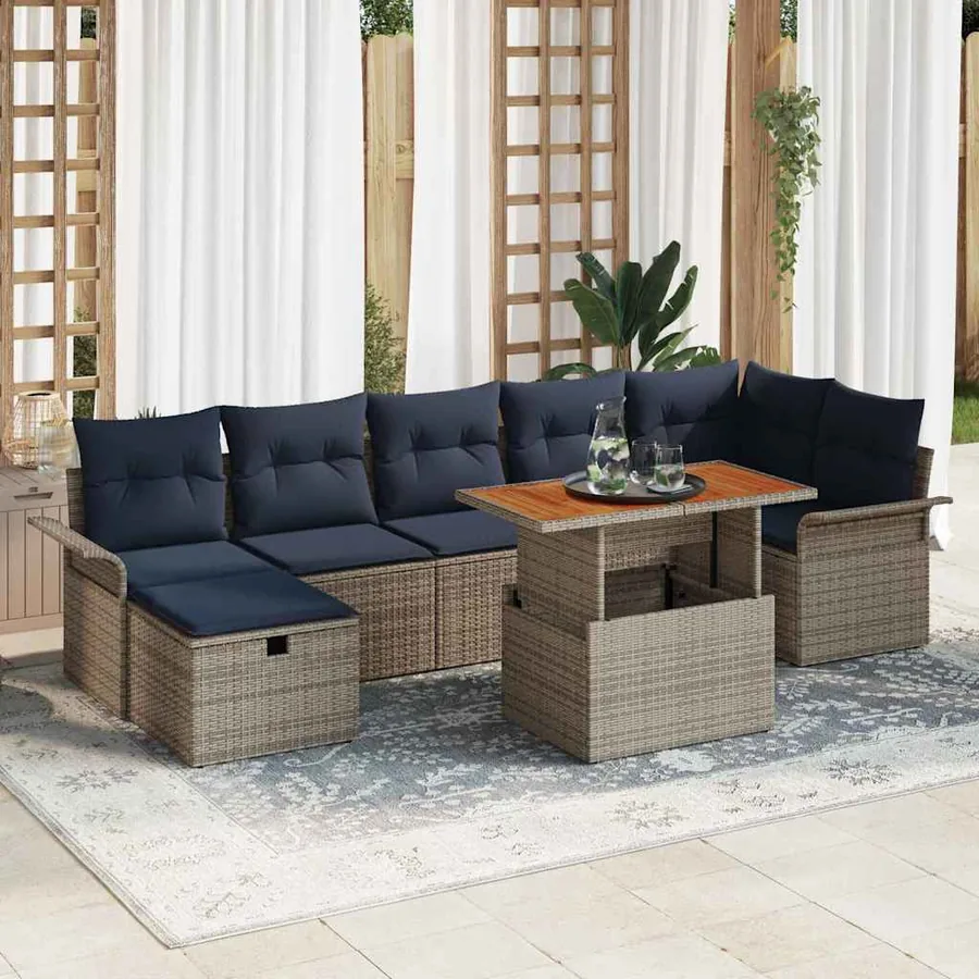 Ensemble de canapé de jardin avec coussin 8 pcs Gris polyrotin