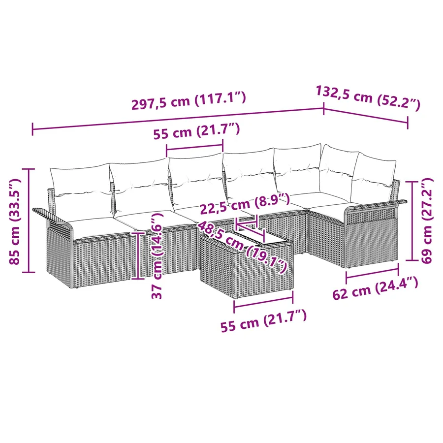 Ensemble de canapé de jardin avec coussin 7 pcs Gris polyrotin - 13