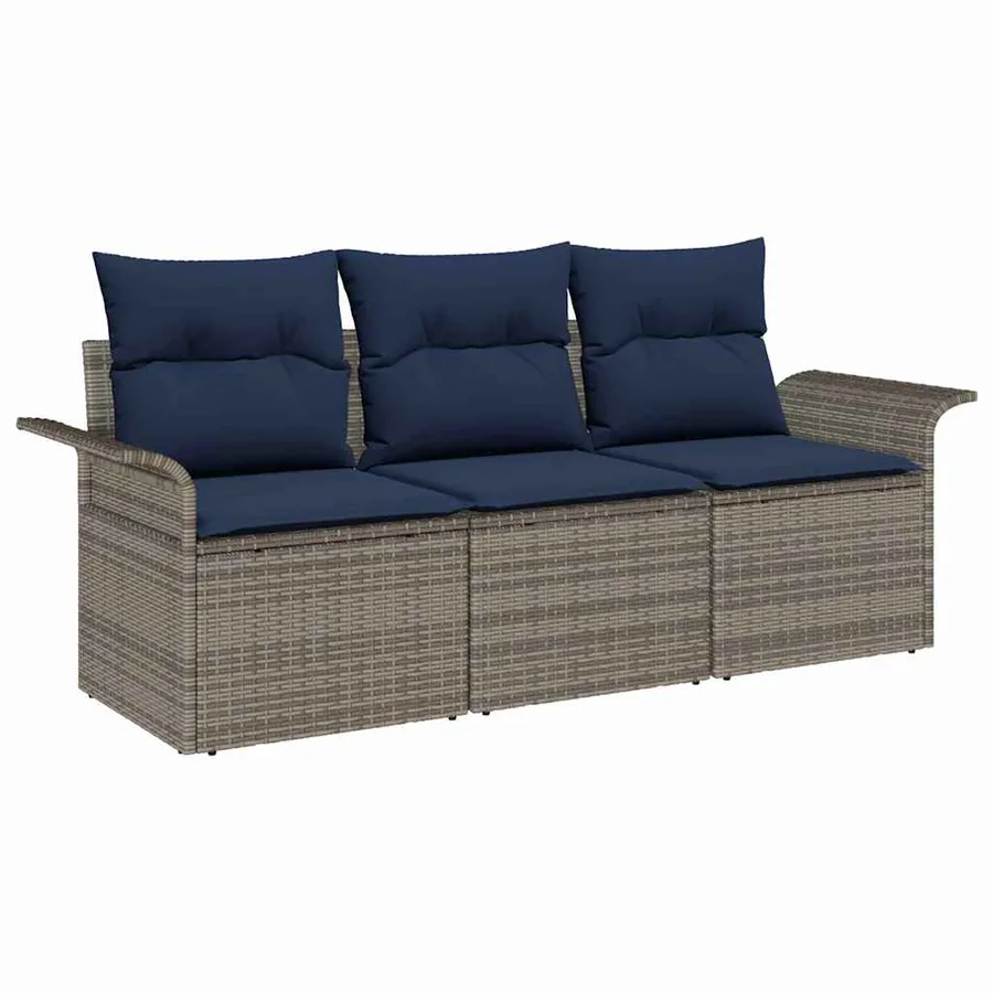 Ensemble de Canapés avec coussin 3 pcs Gris et marine polyrotin - 2