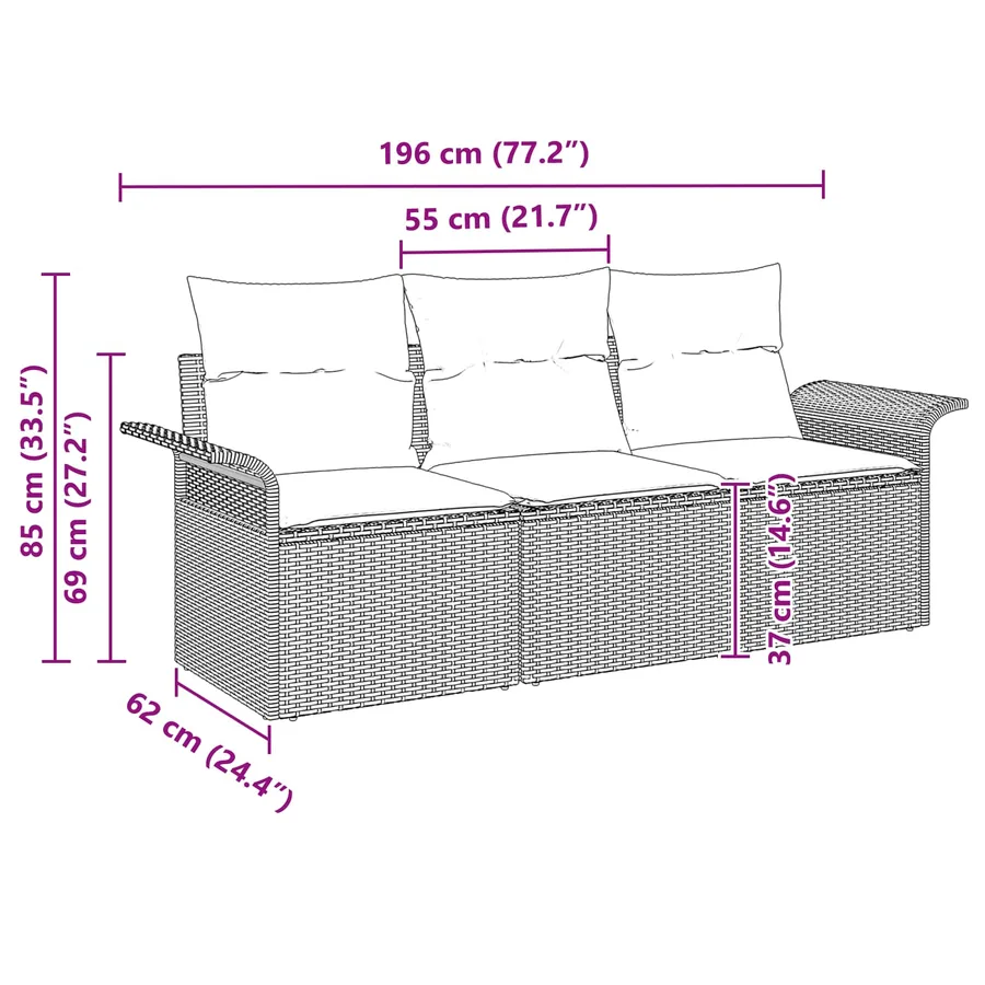 Ensemble de Canapés avec coussin 3 pcs Gris et marine polyrotin - 9