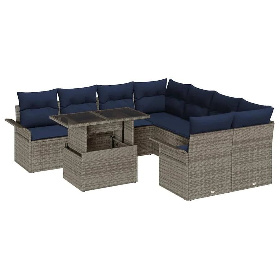 Ensemble de canapé de jardin avec coussin 9 pcs Gris Poly rotin - 2