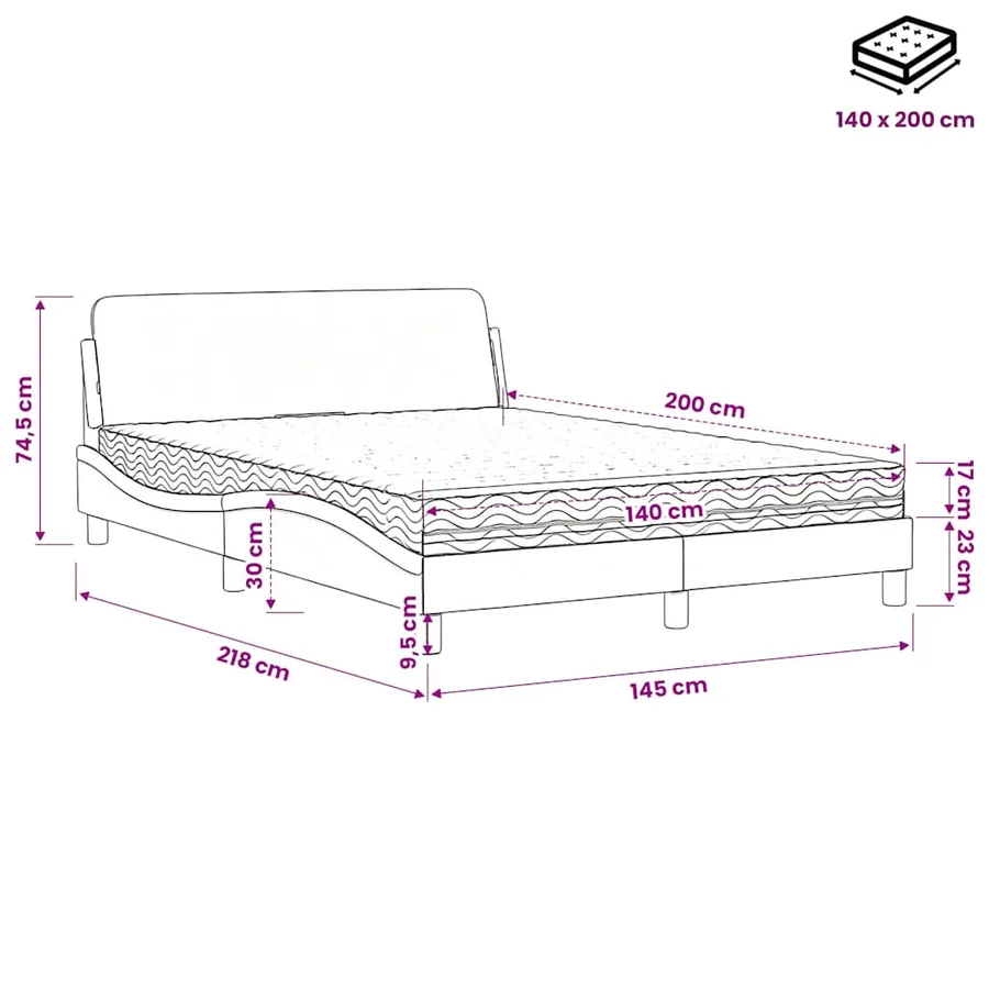 Lit avec matelas Dover bleu 140x200 cm tissu - 9
