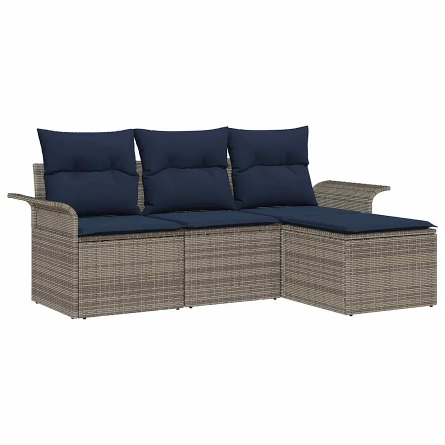 Ensemble de canapé de jardin avec coussin 4 pcs Gris polyrotin - 2