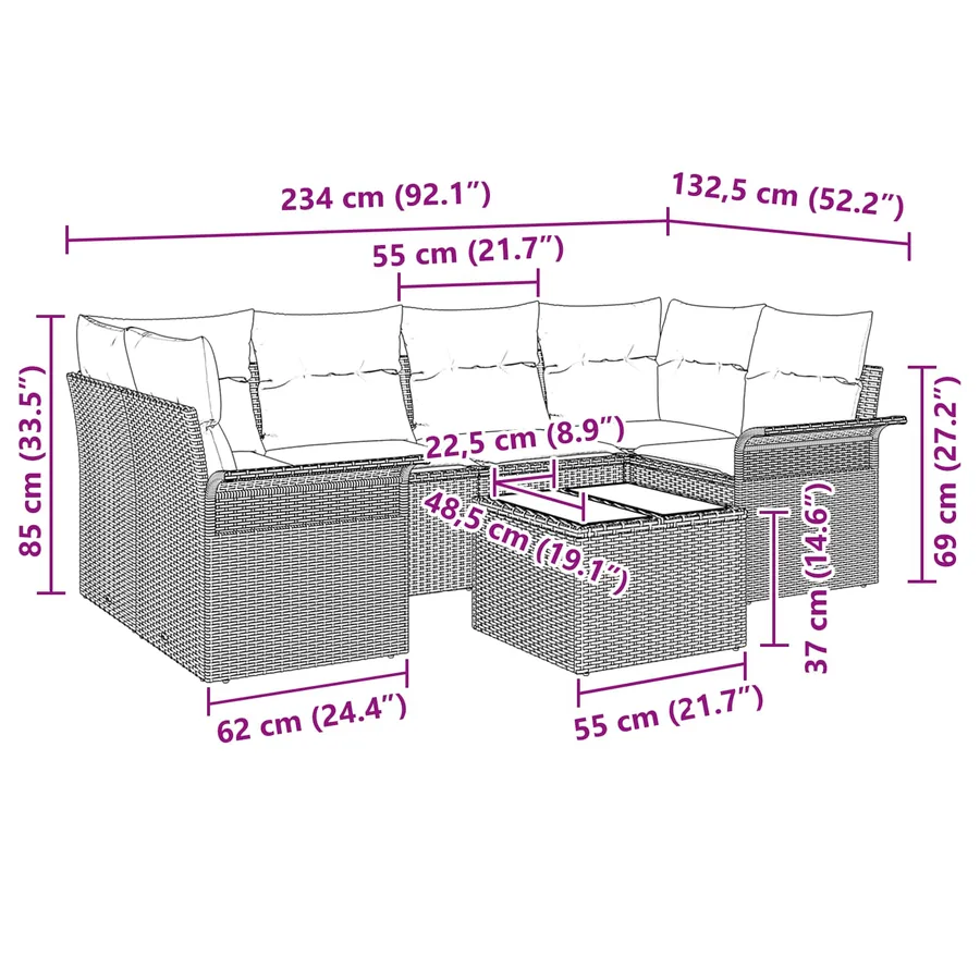 Ensemble de canapé de jardin avec coussin 7 pcs Gris polyrotin - 13