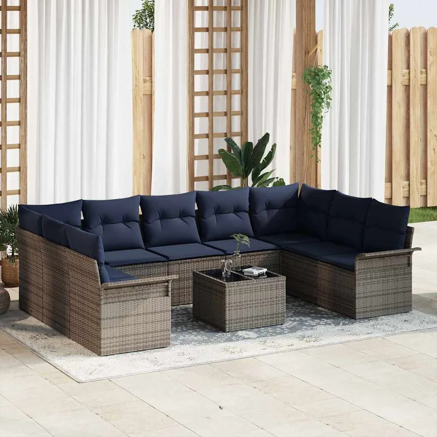 Ensemble de canapé de jardin avec coussin 10 pcs Gris polyrotin