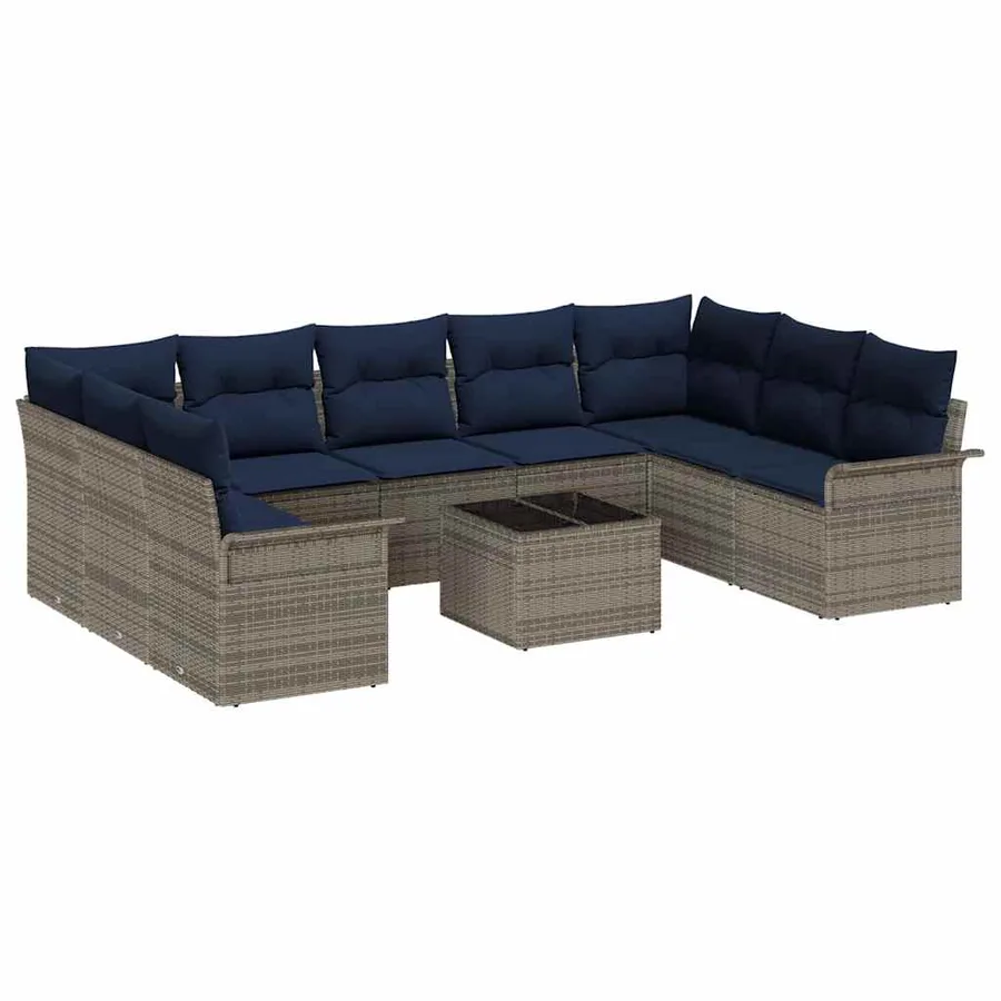 Ensemble de canapé de jardin avec coussin 10 pcs Gris polyrotin - 2
