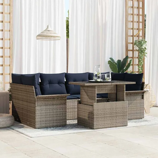 Ensemble de canapé de jardin avec coussin 7 pcs Gris polyrotin