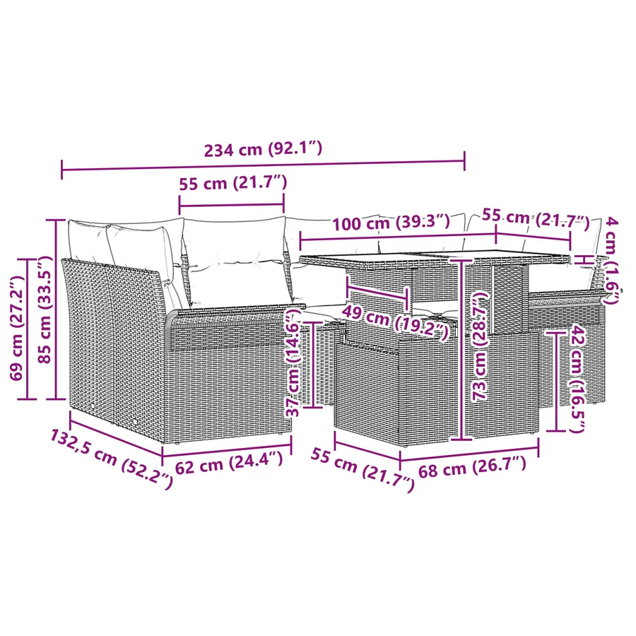 Ensemble de canapé de jardin avec coussin 7 pcs Gris polyrotin - 11