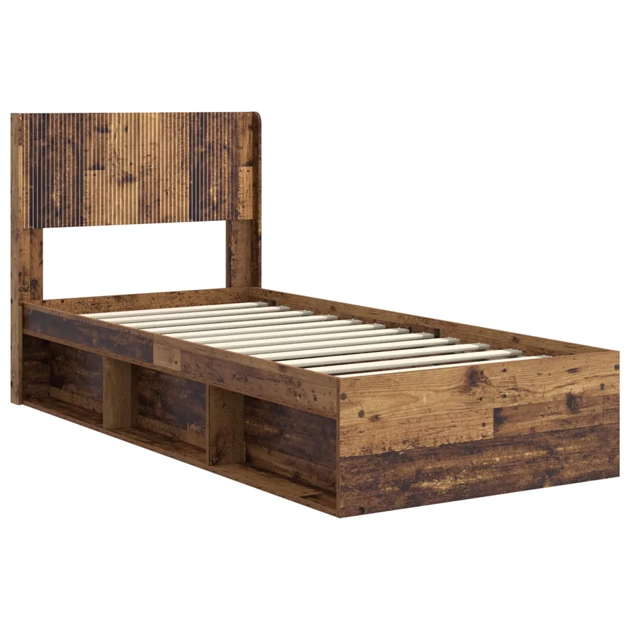 Cadre de lit avec rangement et tête de lit Bois ancien - 4
