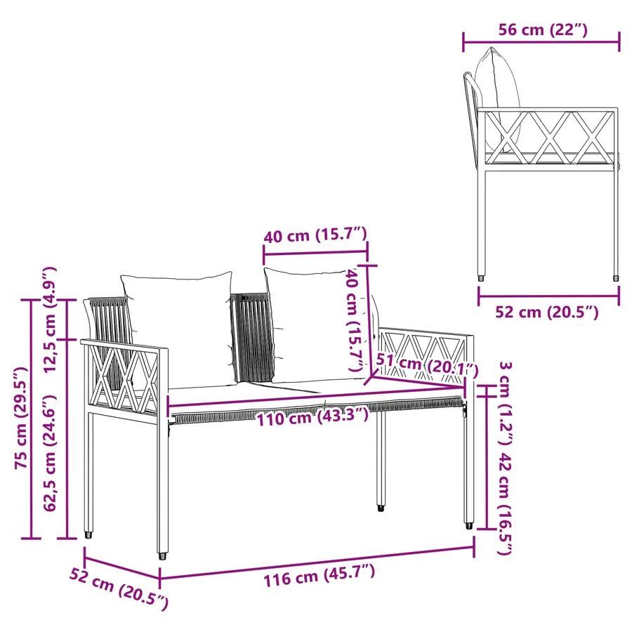 Bancs d'extérieur 2 -Seater 116 x 56 x 75 cm polyrotin - 8