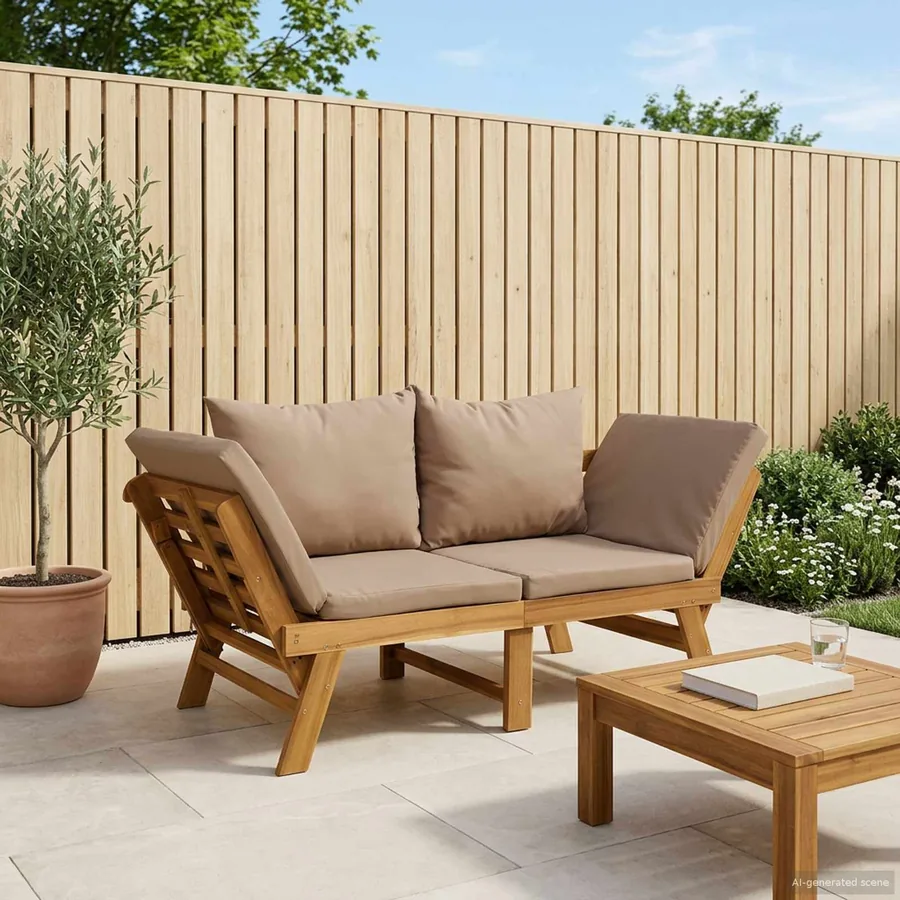 Banc de jardin 3 en 1 avec coussins Bois d'Acacia Massif