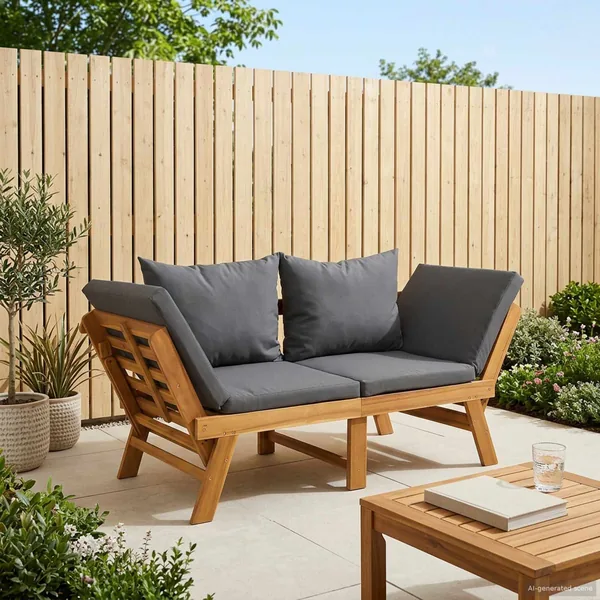 Banc de jardin 3 en 1 avec coussins Bois d'Acacia Massif