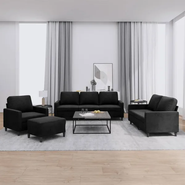 Ensemble de canapés 4 pcs avec coussins Noir Velours
