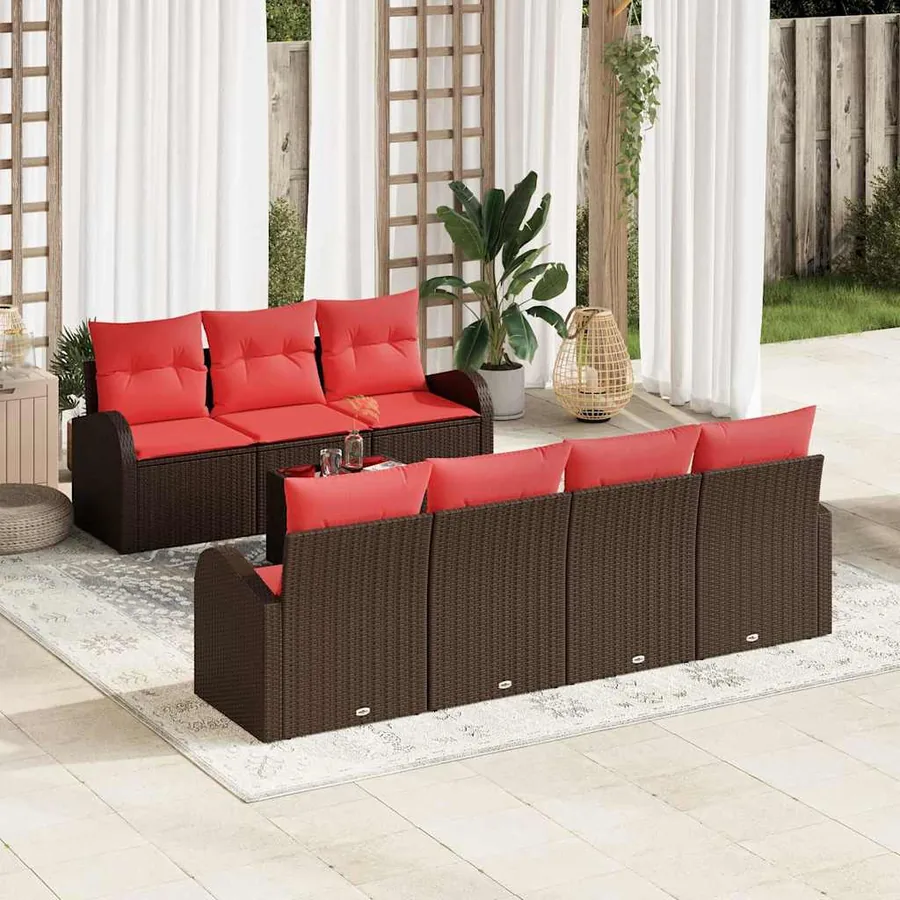 Ensemble de canapé de jardin 8 pcs Beige et Rouge polyrotin