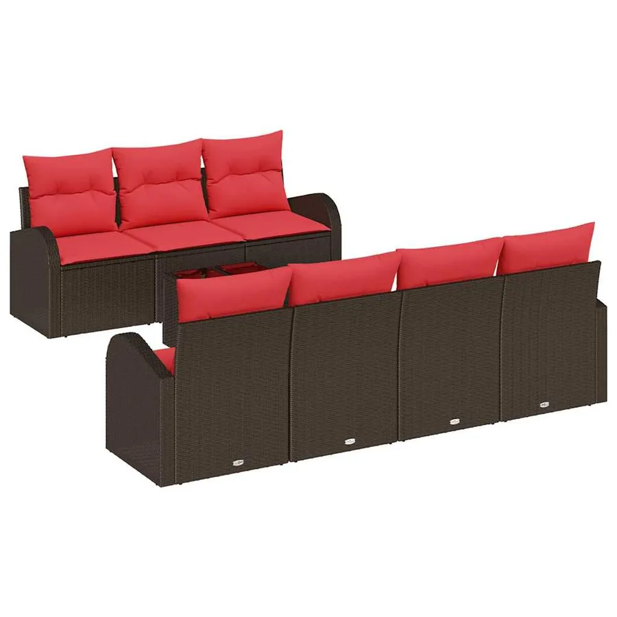 Ensemble de canapé de jardin 8 pcs Beige et Rouge polyrotin - 2
