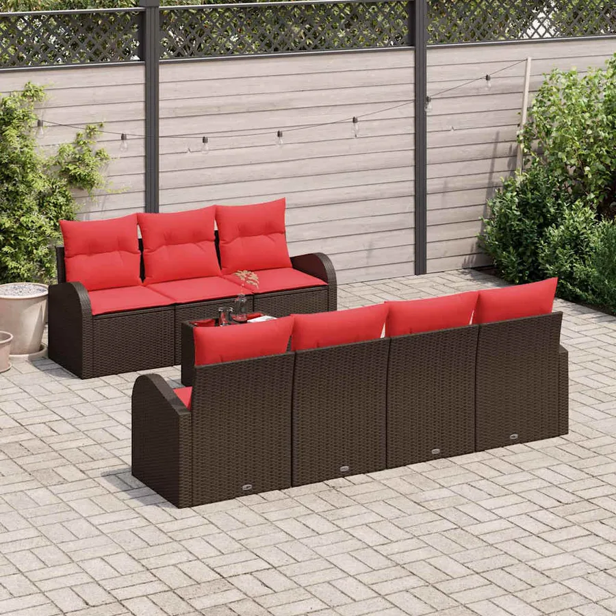 Ensemble de canapé de jardin 8 pcs Beige et Rouge polyrotin - 3