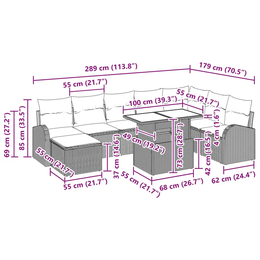 Ensemble de canapé de jardin 9 pcs Marron Poly rotin - 17