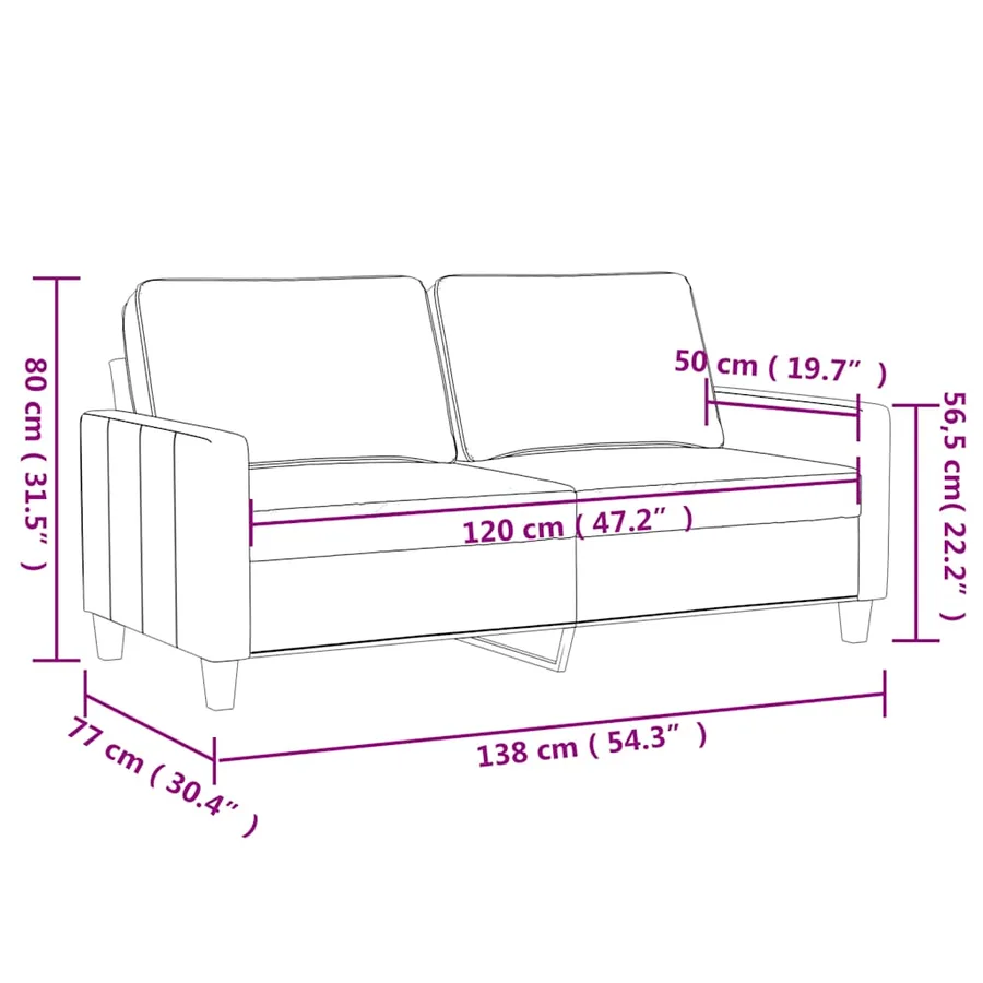 Canapé à 2 places Noir 120 cm Velours - 8