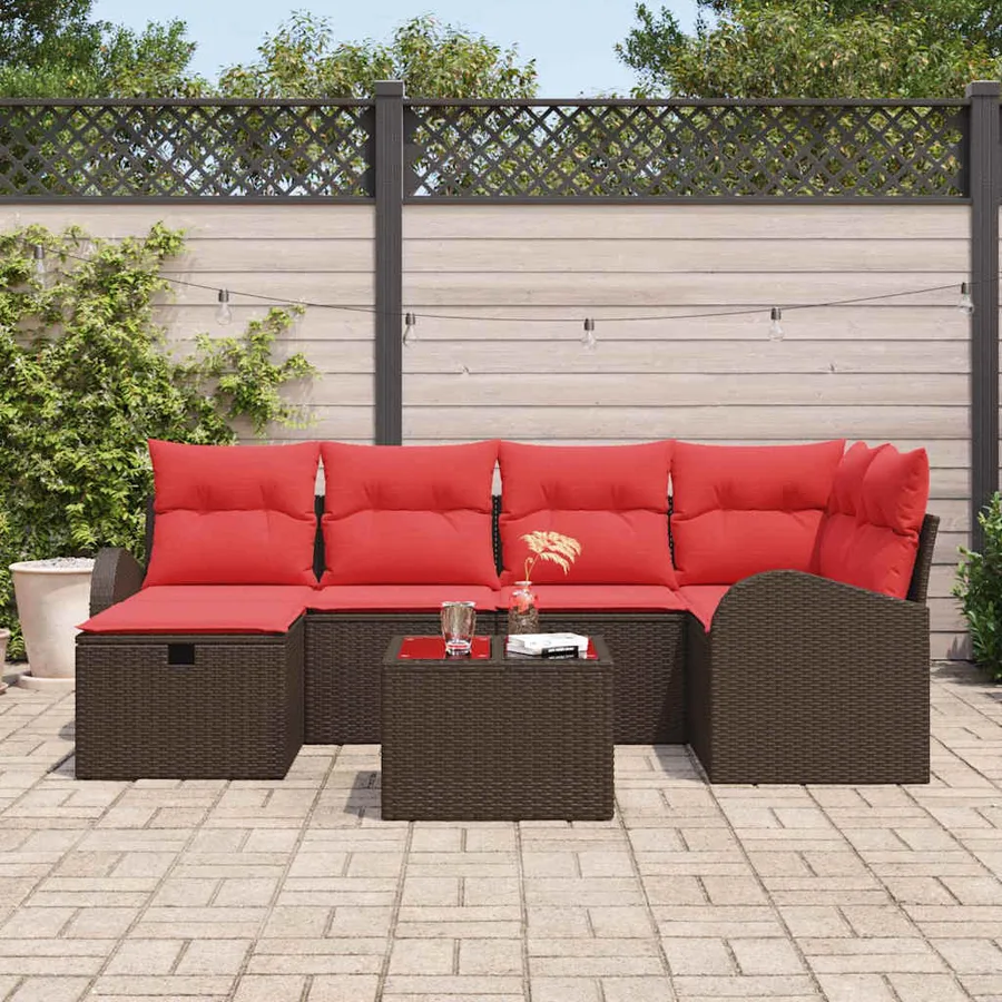 Ensemble de canapé de jardin 7 pcs Marron polyrotin - 3