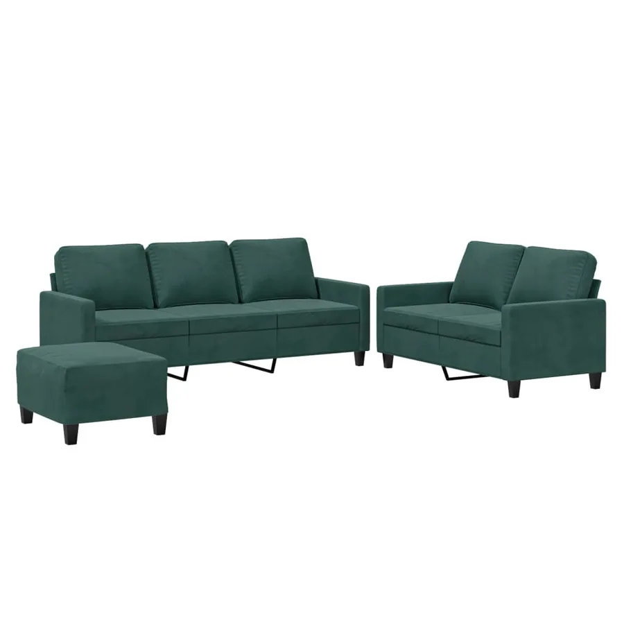 Ensemble de canapés 3 pcs avec coussins Vert foncé Velours - 2