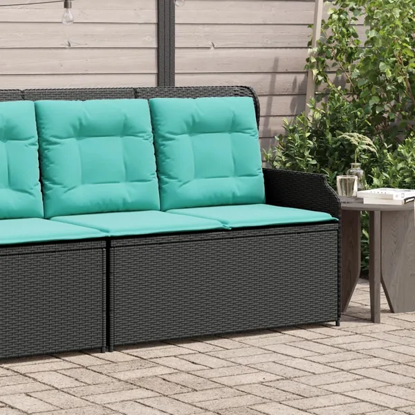 Banc inclinable de jardin avec coussins noir résine tressée