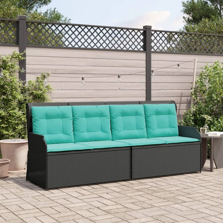 Banc inclinable de jardin avec coussins noir résine tressée - 3