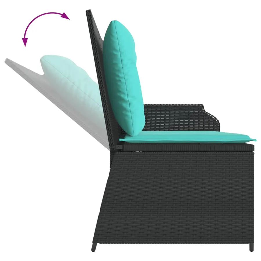 Banc inclinable de jardin avec coussins noir résine tressée - 7
