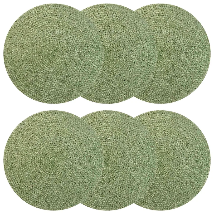 Placemets en jute 6 pcs Vert olive Ø 30 cm 100 % jute Tossa